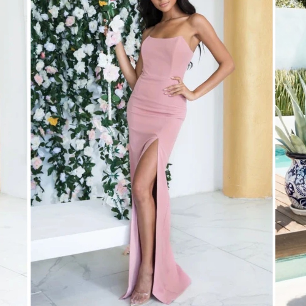 Abyss By Abby Pink Strapless Ruched Bodycon Dress